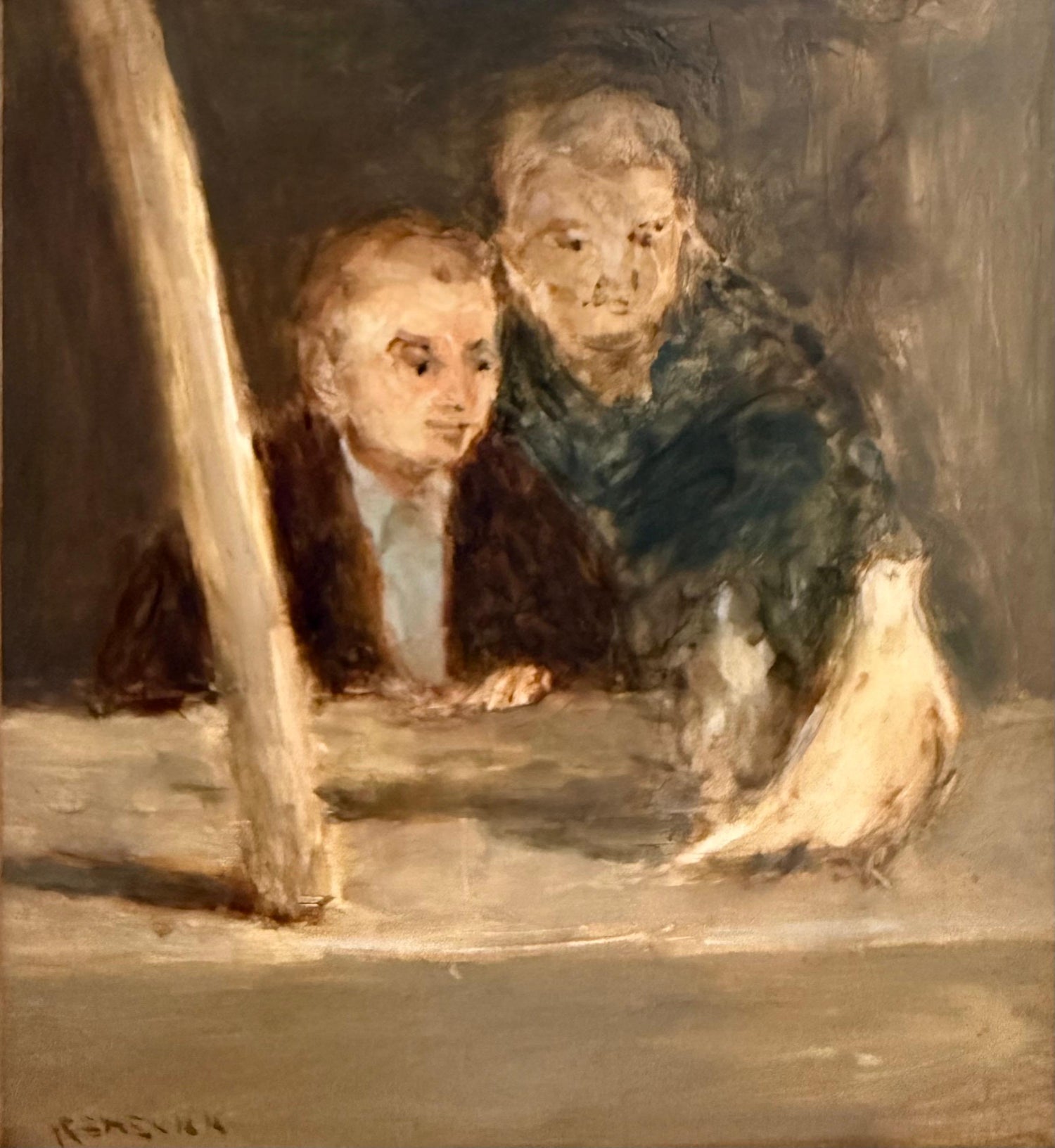 American Modernist Seymour Remenick Oil Painting Men with Pigeons Philadelphia