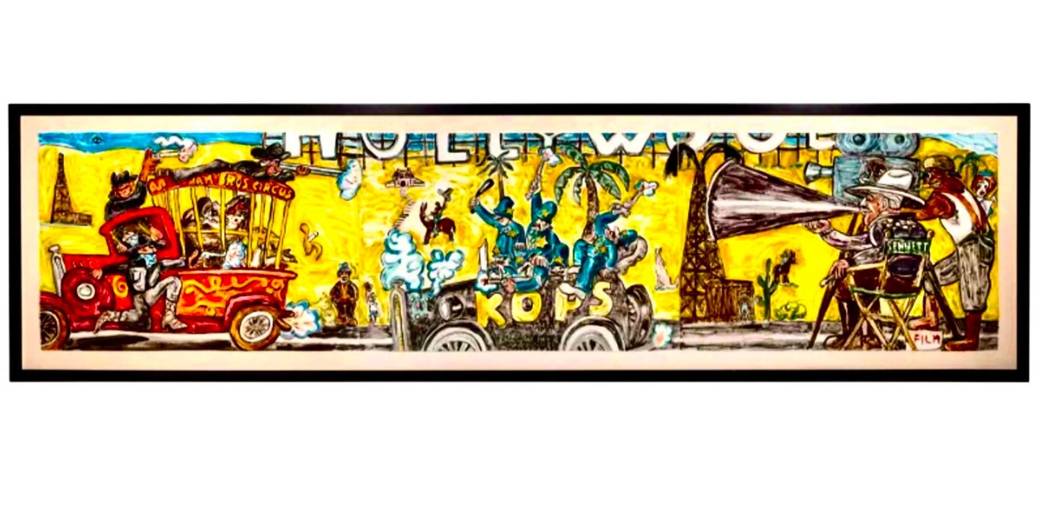 Huge Red Grooms Monotype Oil Painting LA Hollywood Circus Film Cartoon Pop Art