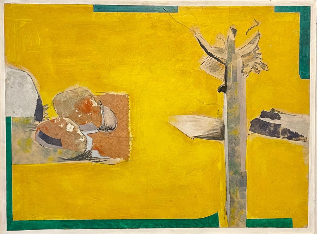 1970 Mod Surrealist Painting Collage David Hare Abstract Landscape Summer Land