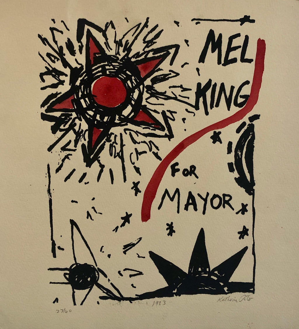 Abstract Expressionist Watercolor Painting Woodblock Political Poster Mel King