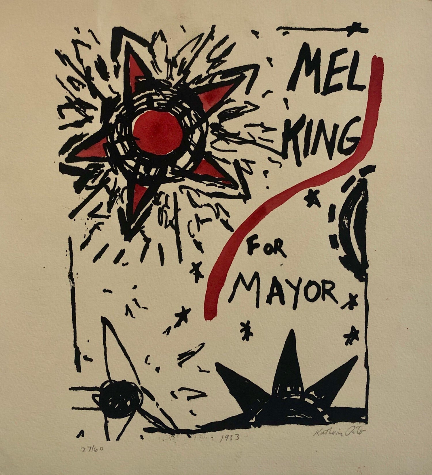 Abstract Expressionist Watercolor Painting Woodblock Political Poster Mel King