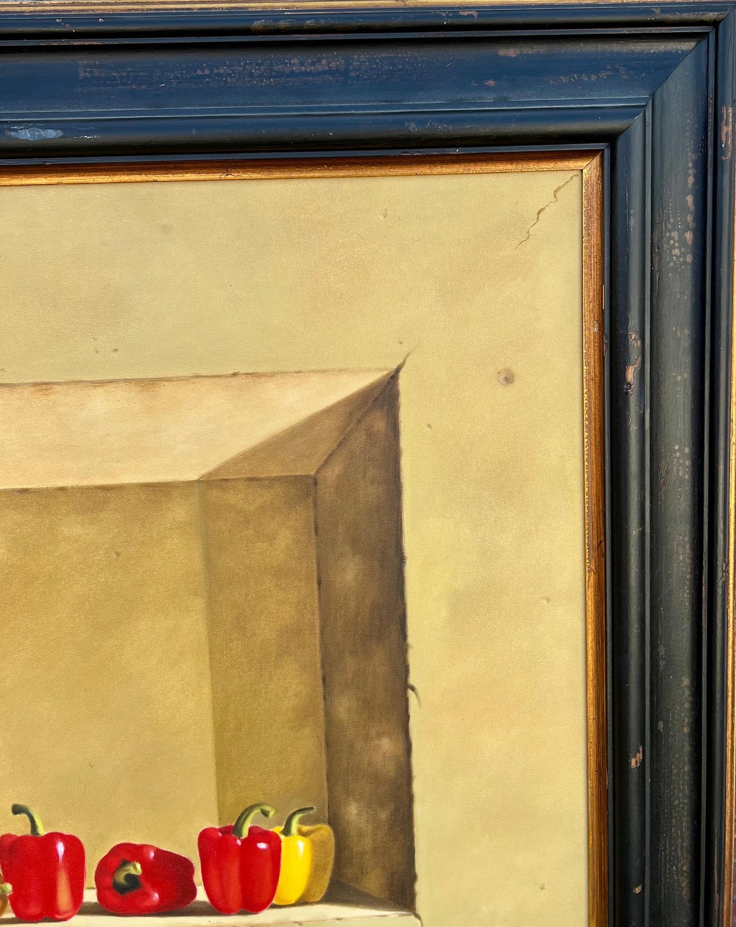 Large Trompe L'oeil Oil Painting Rene Chavelle Belgian Photo Realist Peppers
