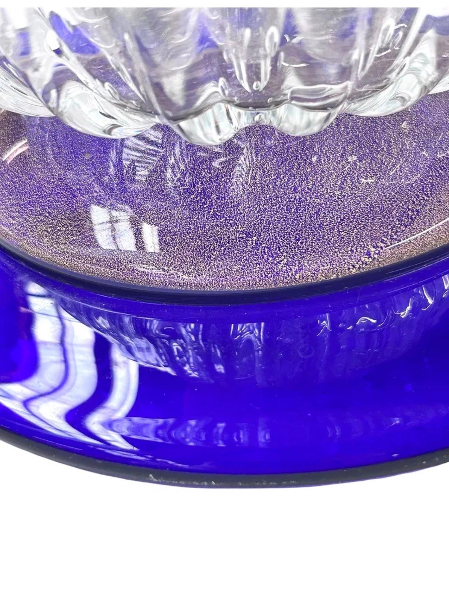 Seguso Murano Italian Art Glass Cobalt Gold Aventurine Footed Vase Sculpture