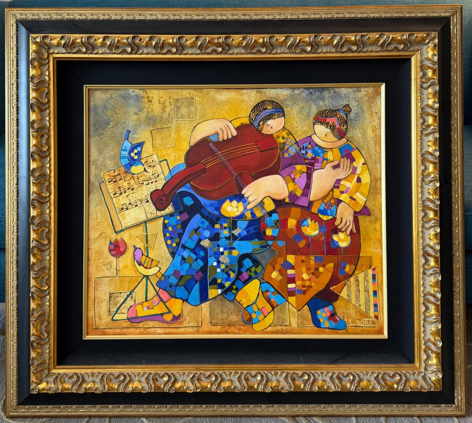 Large Colorful Music Notes Israeli Modernist Oil Painting Dorit Levi Musical Art