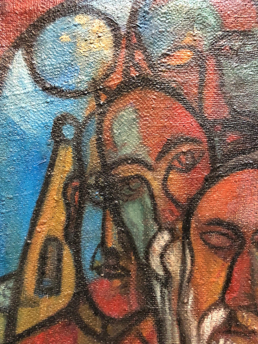 Modernist Judaica Oil Painting Blessing the New Moon, Jewish Prayer