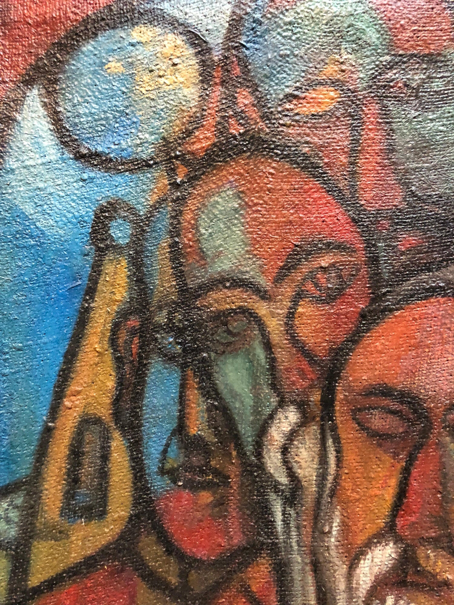 Modernist Judaica Oil Painting Blessing the New Moon, Jewish Prayer