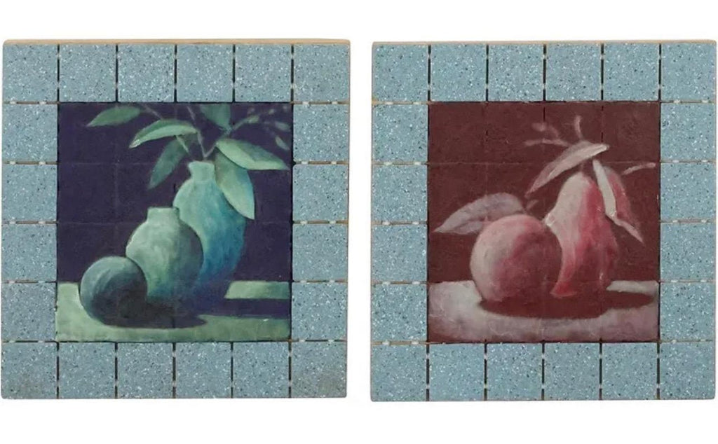Joseph Maresca Encaustic Wax Oil Painting and Tile On Board Still Life w Fruit