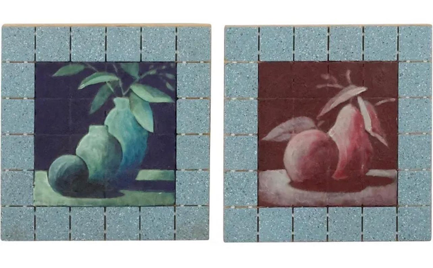 Joseph Maresca Encaustic Wax Oil Painting and Tile On Board Still Life w Fruit
