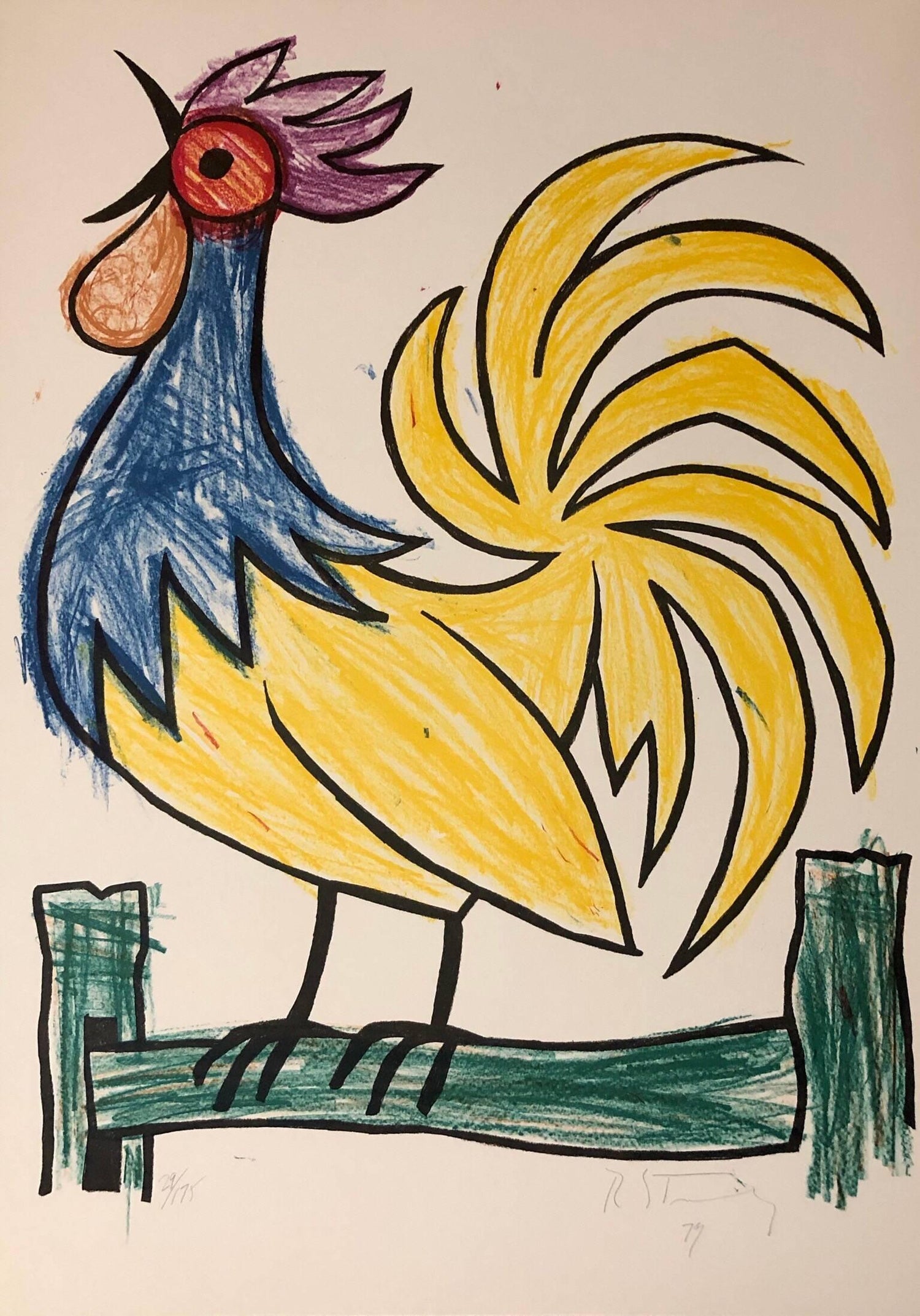 Modern Israeli Lithograph Reuven Rubin Views Of Israel Judaica Crowing Rooster