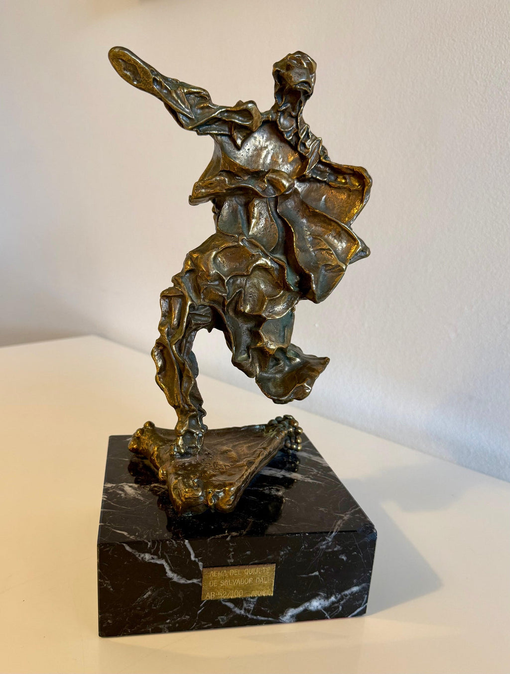 Large Original Surrealist Bronze Marble Sculpture Alma Del Quijote Salvador Dali