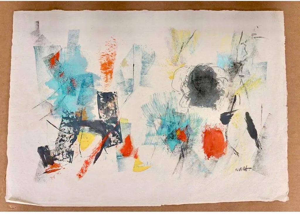 Abstract Expressionist Gouache Oil Painting on Paper John Von Wicht WPA Artist