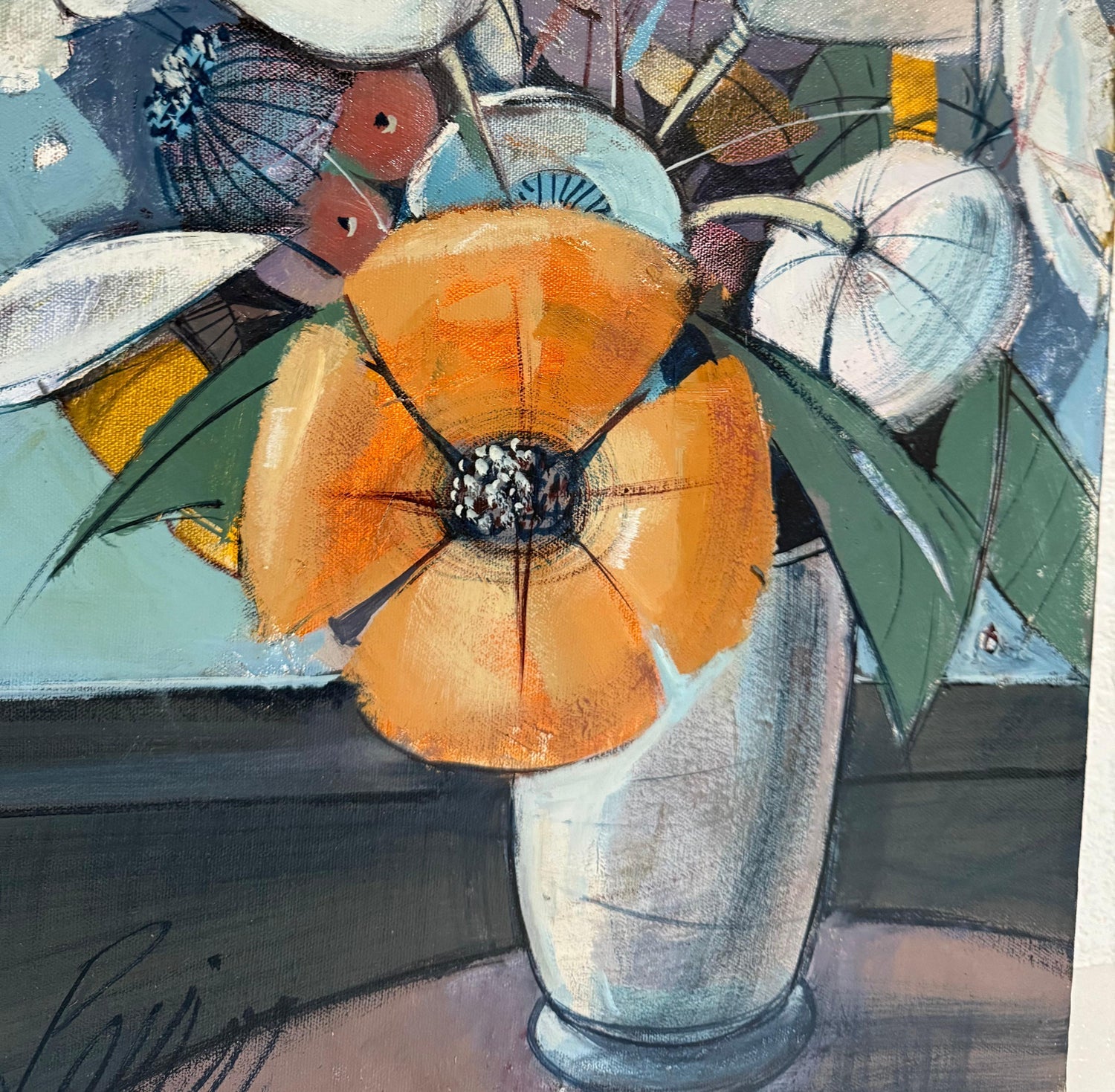 Charles Levier Modernist Artist Vase of Flowers in Bloom Window Paris Modernism