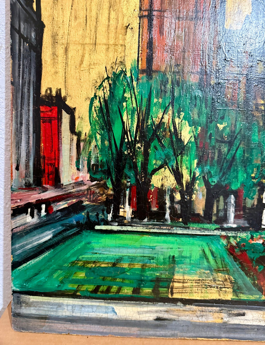Large London Big Ben Mod Mid Century Architectural Modernist Gold Leaf Painting
