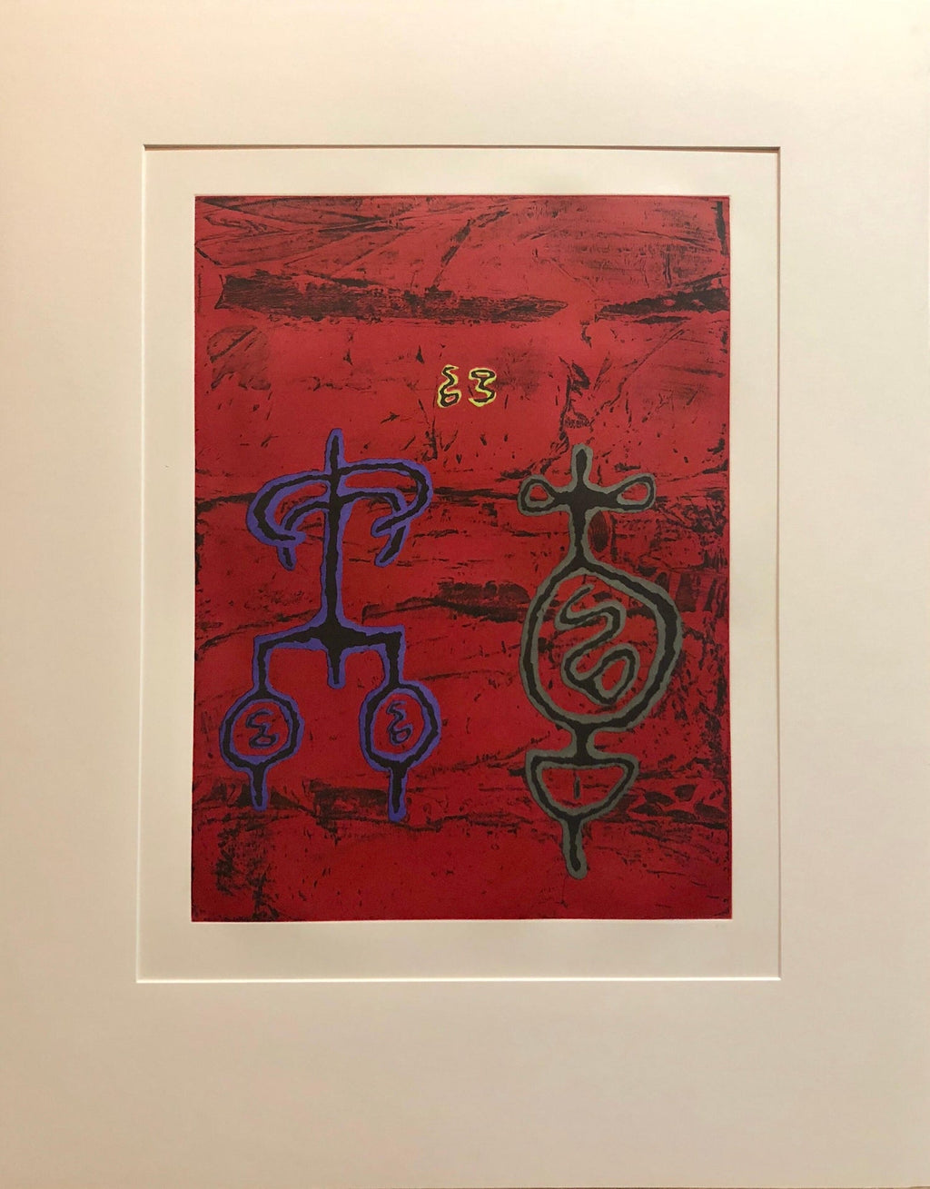 Untitled #11 Two Forms Red Ground Abstract Expressionist Aquatint Etching