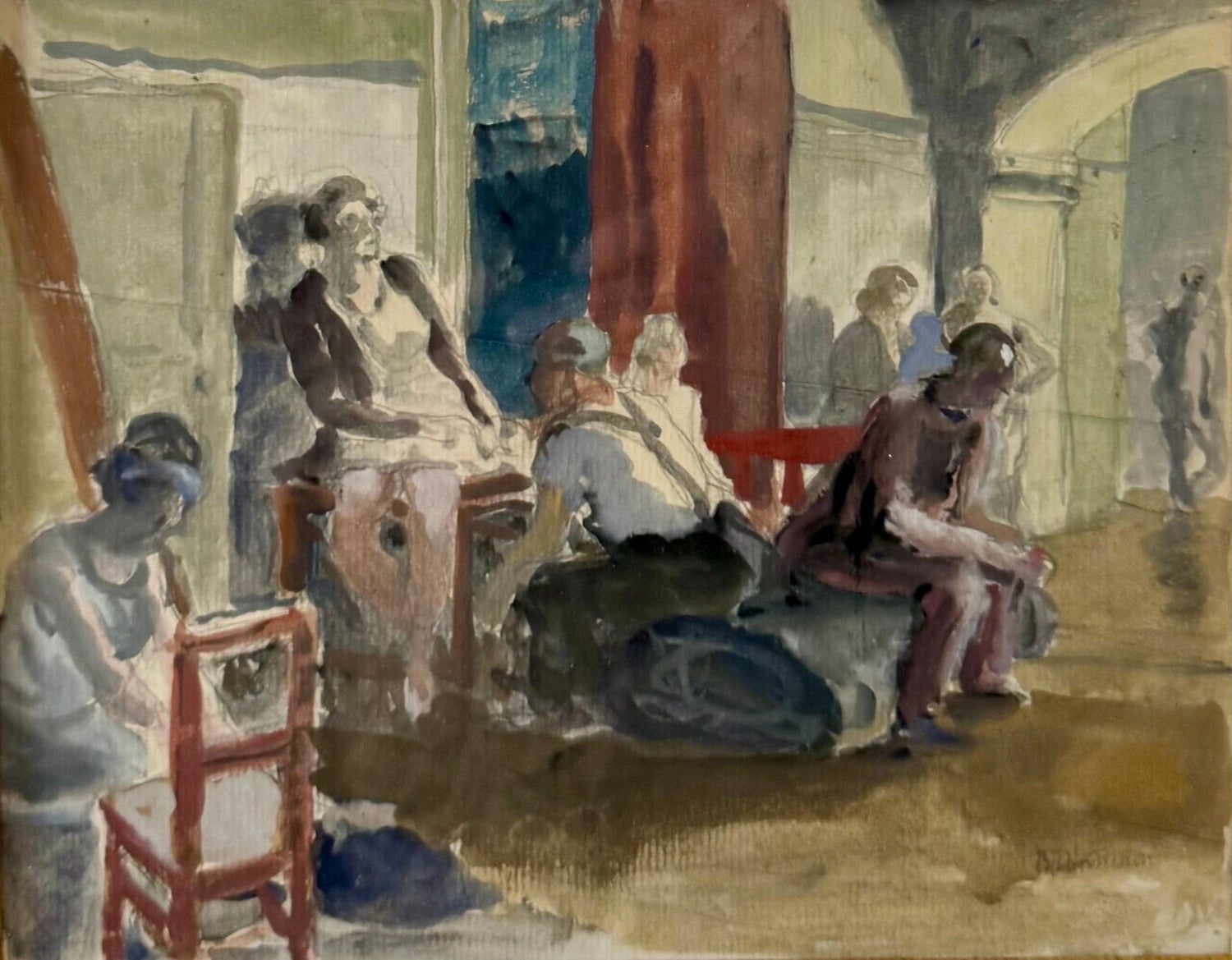 French Modernist Watercolor Painting Maurice Brianchon Paris Theater Backstage