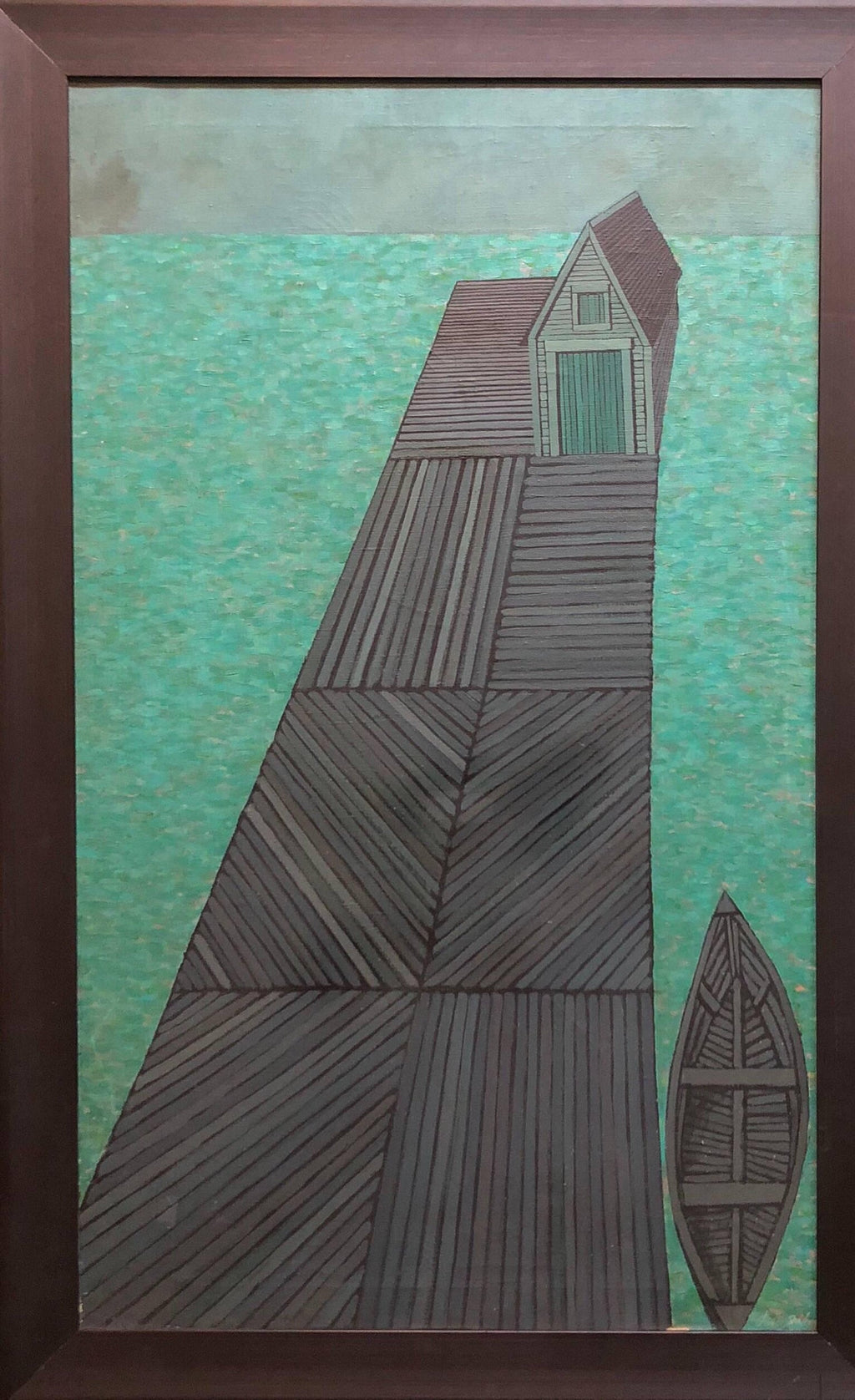 Modernist Oil Painting Abstract Dock with Boat Judith Shahn