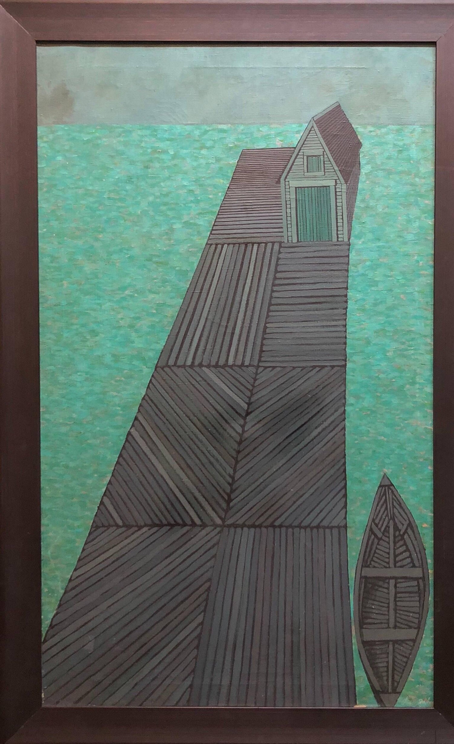 Modernist Oil Painting Abstract Dock with Boat Judith Shahn