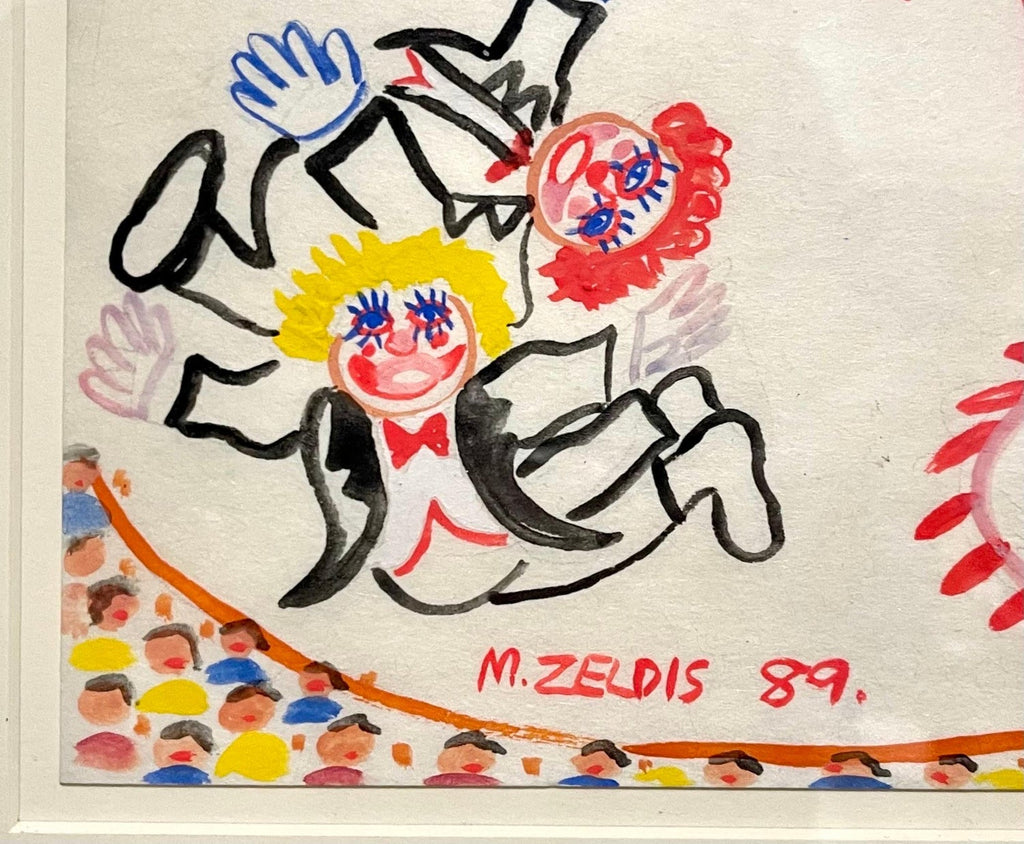Malcah Zeldis Folk Art Gouache Painting Outsider Artist Circus Fire Eater, Tiger