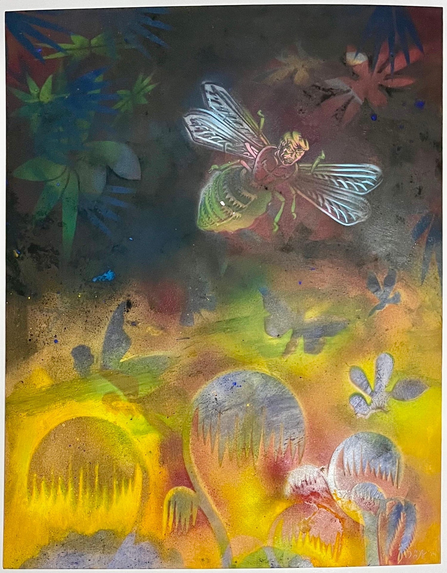Abstract Surrealist Spray Paint Mixed Media Painting Mason Rader Outsider Art