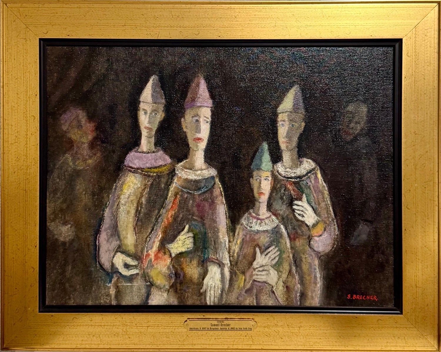 French Mod Surrealist Commedia dell'arte Circus Scene Oil Painting J.P. Serrier