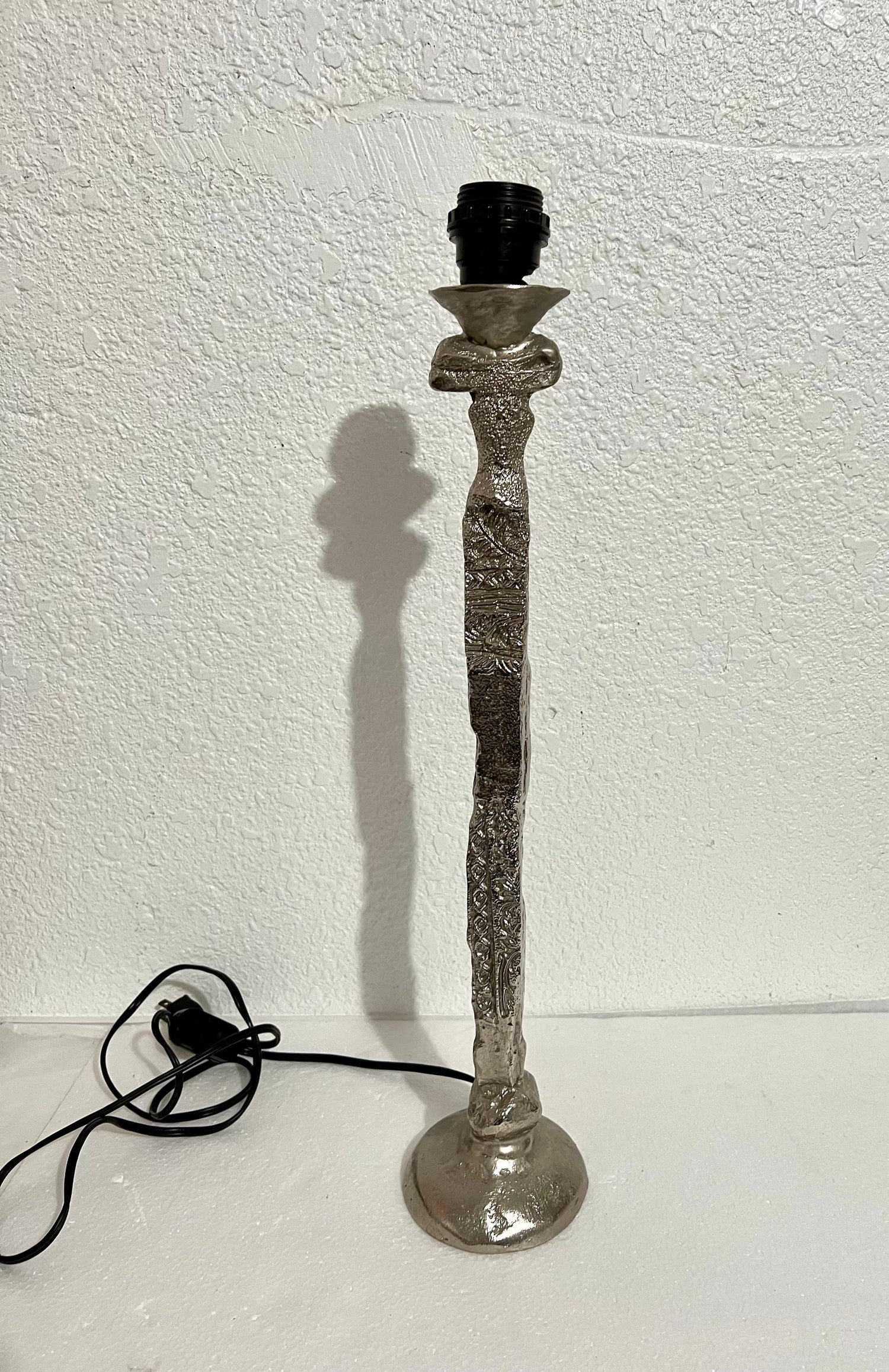French Brutalist Silvered Cast Bronze Sculpture Lamp Pierre Casenove Fondica Art