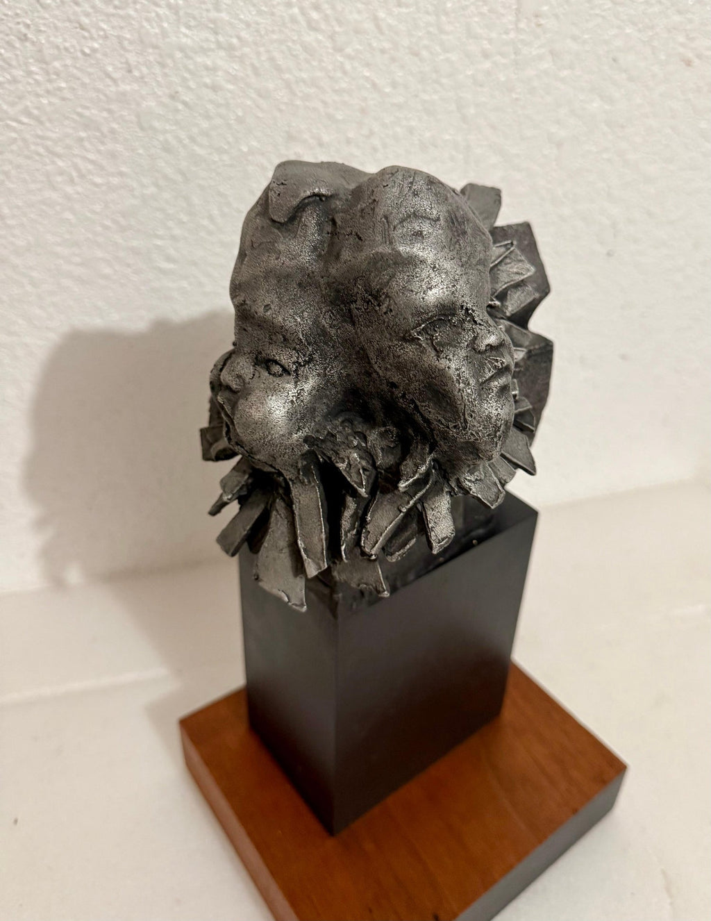 French Naif Modernist Sculpture In Metal Brutalist Head of Woman Valerie Hadida