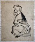 Charcoal Drawing "Waiting" Pensive Woman Americana WPA Artist