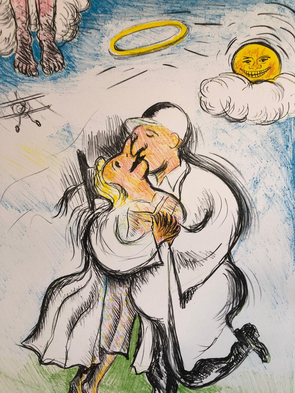 Columbus, Ohio State Artist Lithograph "Heavenly Bliss" Angels, Biplane