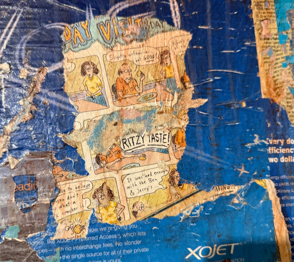 Large Mike Falcon Torn Paper Collage Painting Assemblage Pop Art Decollage
