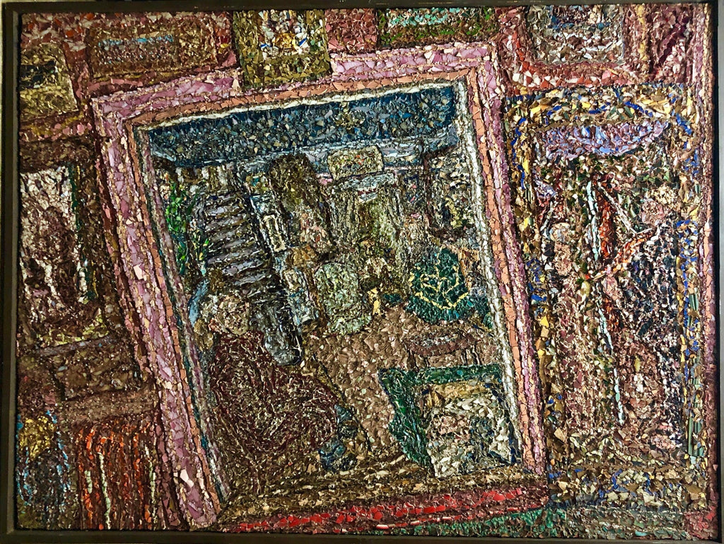 Large American Folk Art Masterpiece Glass Mosaic Sculpture Painting Wall Hanging
