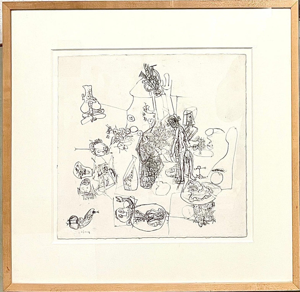 Boston Expressionist Conte Pencil Drawing "Still Life with Flies" Hyman Bloom