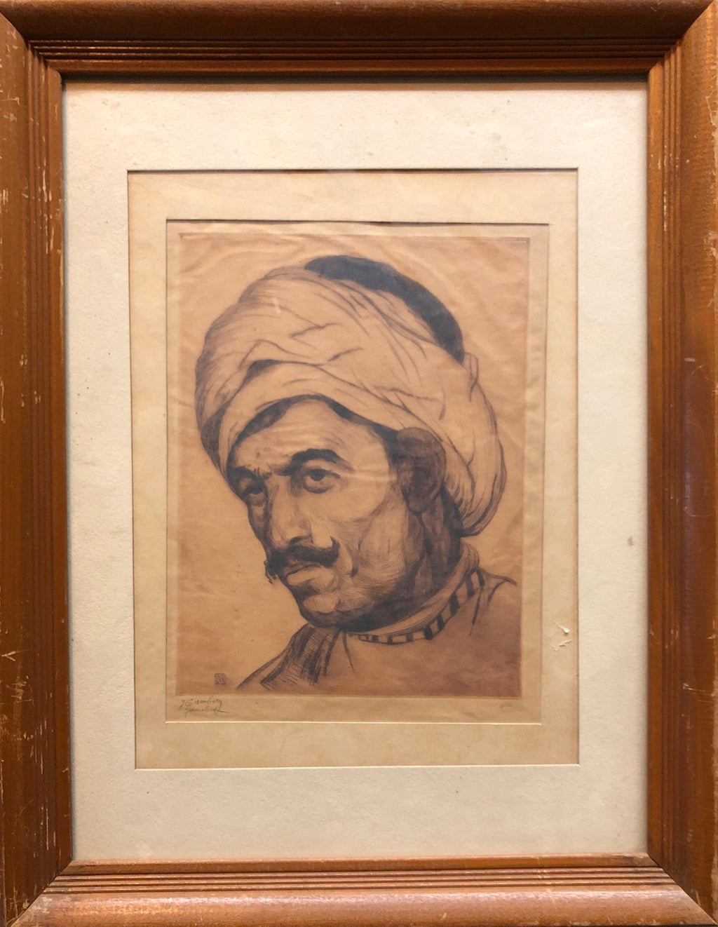 Bezalel School Jerusalem, Middle Eastern Arab Man in Turban Circa 1920s Etching