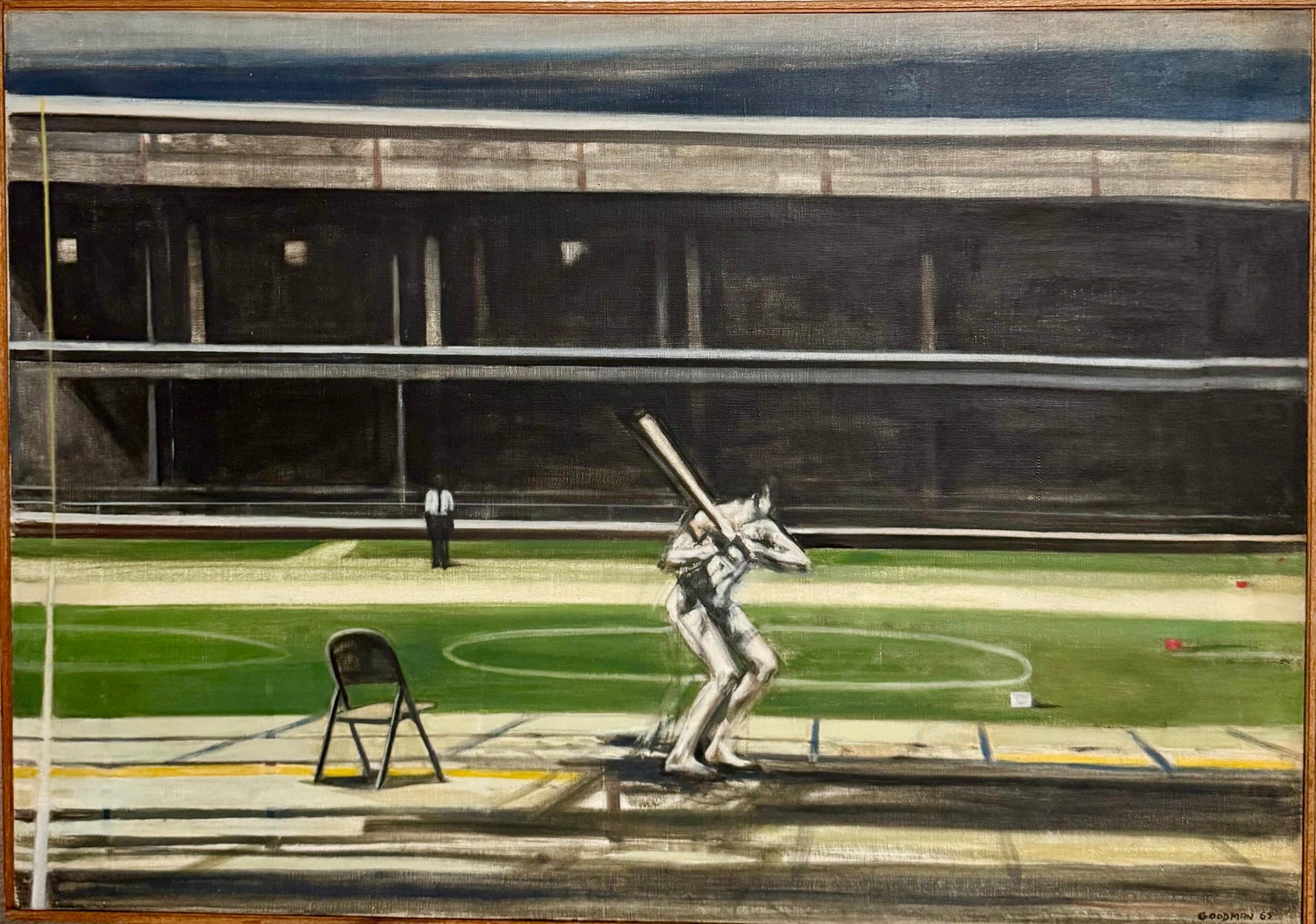 Large American Modernist Oil Painting Baseball Game the Tryout Sidney Goodman