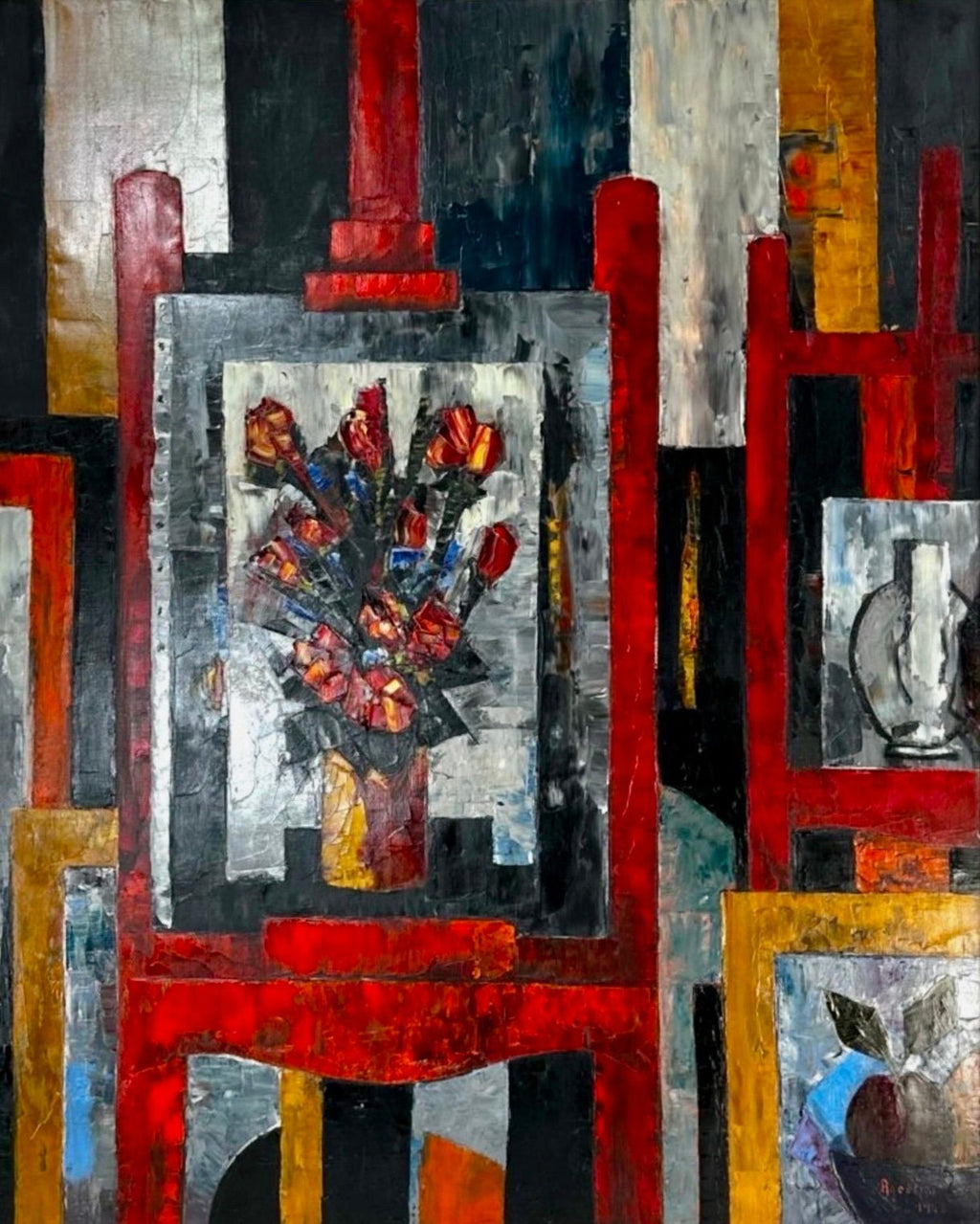 Large Modernist Colorful Atelier French Expressionist Oil Painting Tony Agostini
