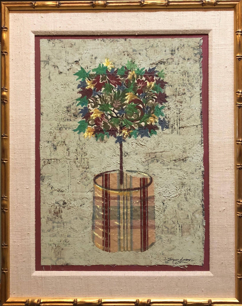 Mixed Media Floral Oil Painting Collage Bouquet of Flowers Topiary