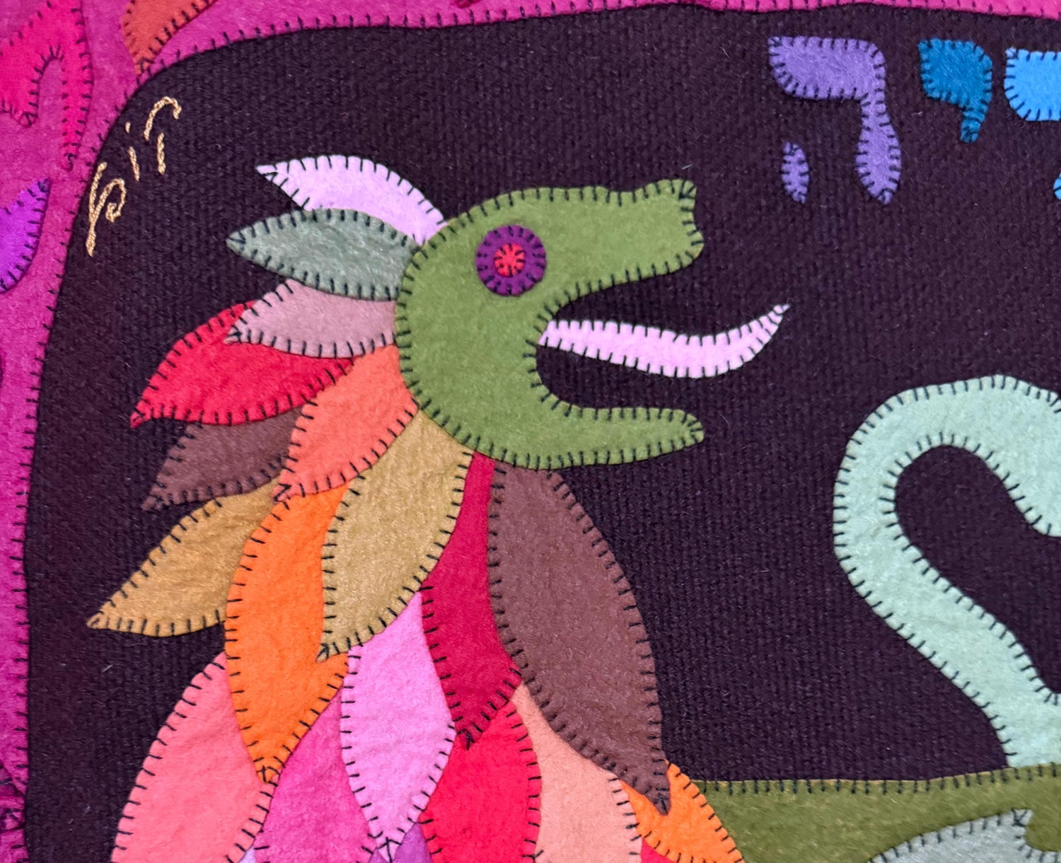 Wool Felt Applique Israeli Folk Art Lion Signed Tapestry Kopel Gurwin Bezalel