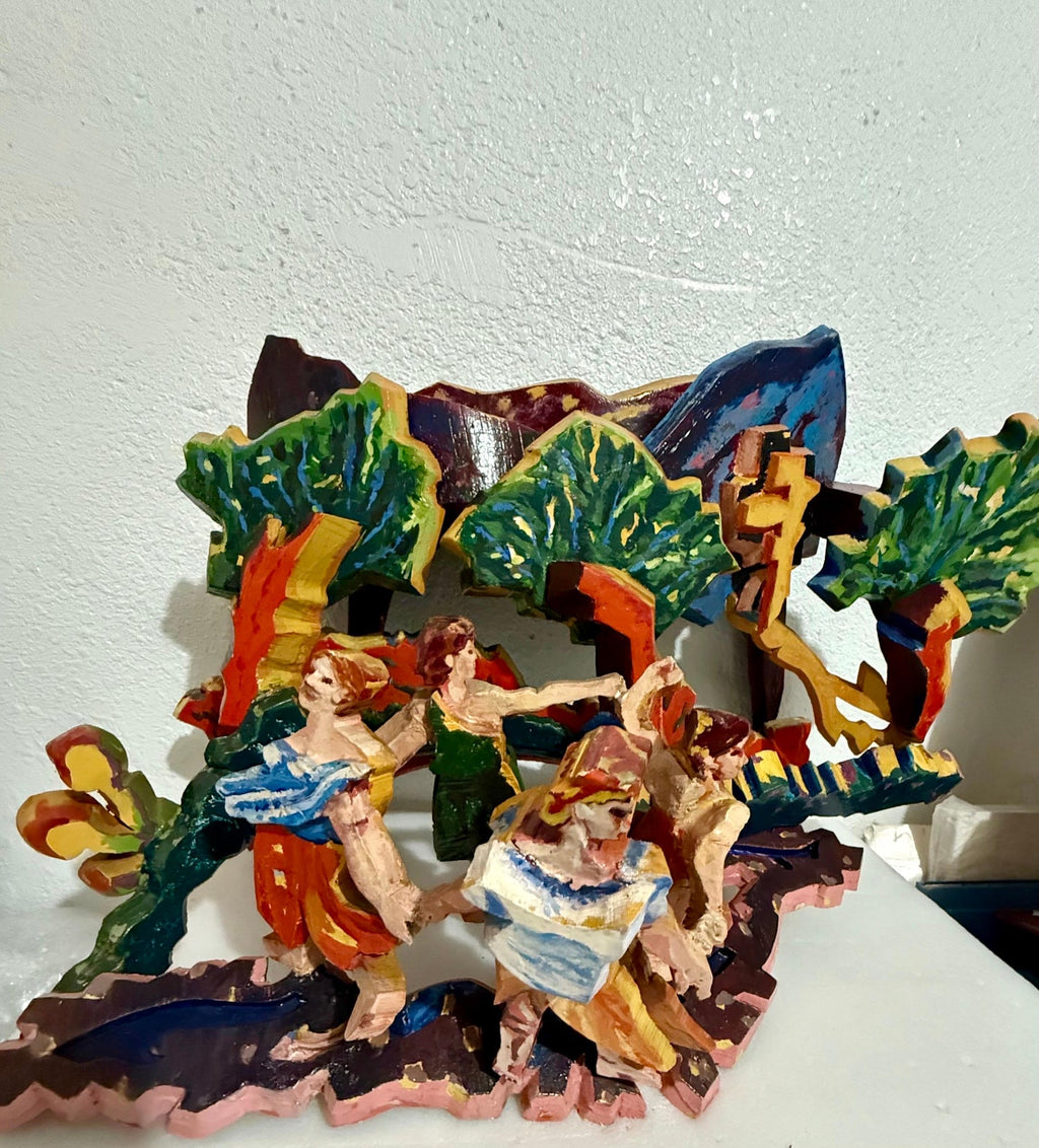 Large 3D Sculpture with Hand Painting Construction Mimi Gross Wood Assemblage