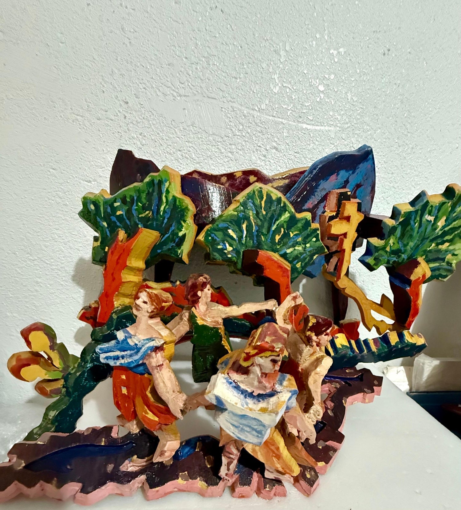 Large 3D Sculpture with Hand Painting Construction Mimi Gross Wood Assemblage