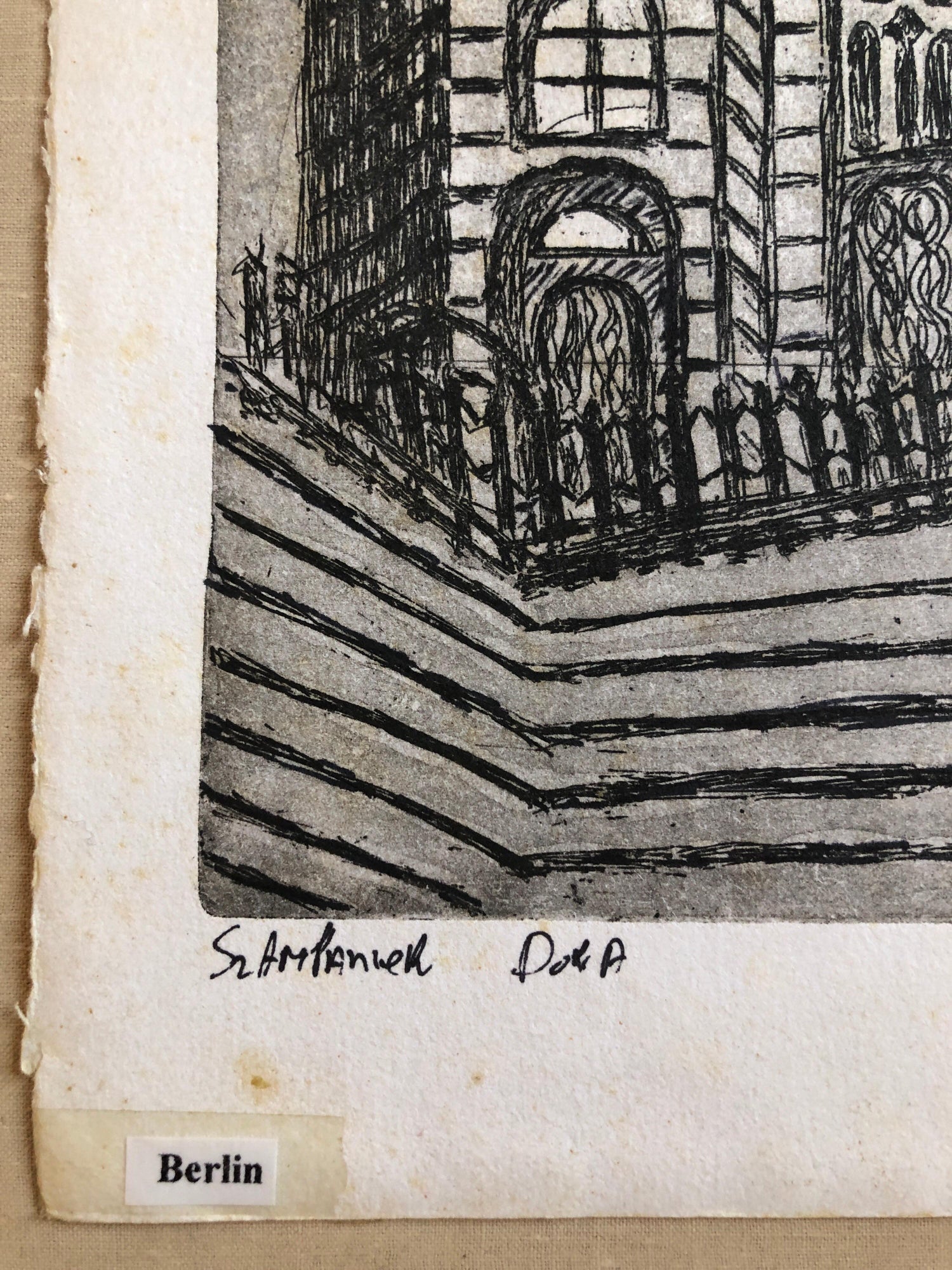Berlin Germany Jewish Memorial Etching Destroyed Synagogue Folk Art Judaica
