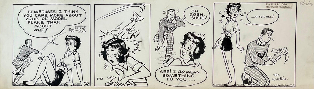 Rare 1950s Vintage Syndicated Ink Drawing Cartoon Strip Susie Q Smith Comic Art
