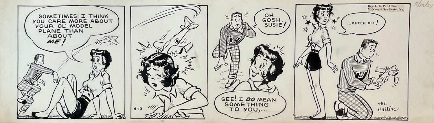 Rare 1950s Vintage Syndicated Ink Drawing Cartoon Strip Susie Q Smith Comic Art