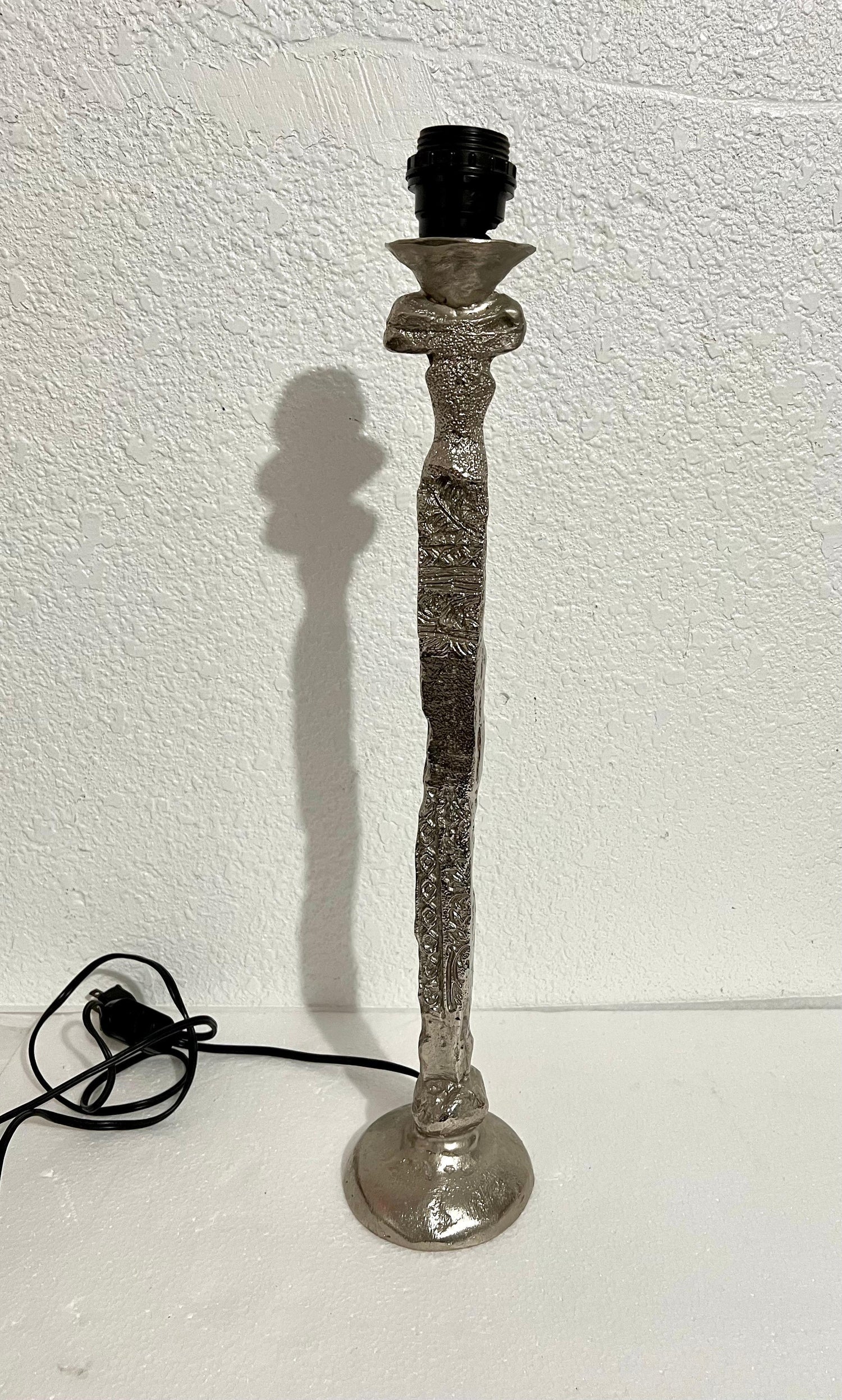 French Brutalist Silvered Cast Bronze Sculpture Lamp Pierre Casenove Fondica Art