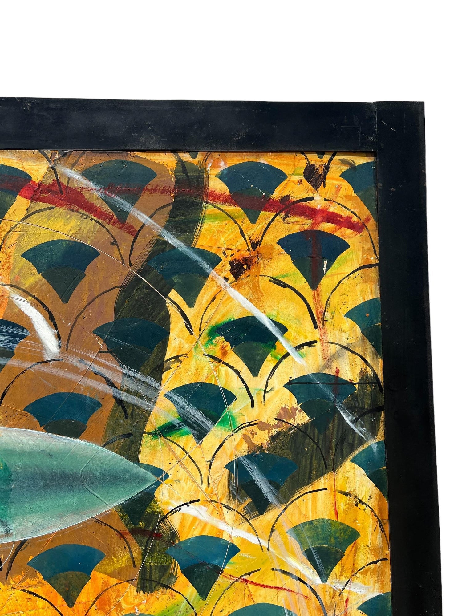 Large Israeli Abstract Pattern & Decoration Oil Painting Yuval Shaul Steel Frame