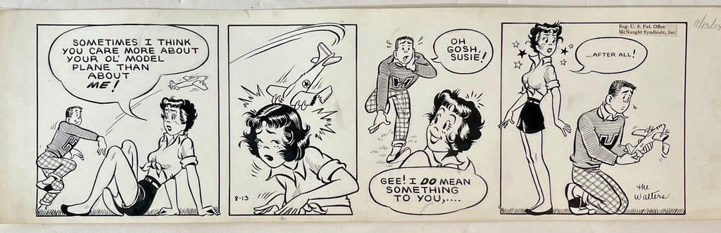 Rare 1950s Vintage Syndicated Ink Drawing Cartoon Strip Susie Q Smith Comic Art