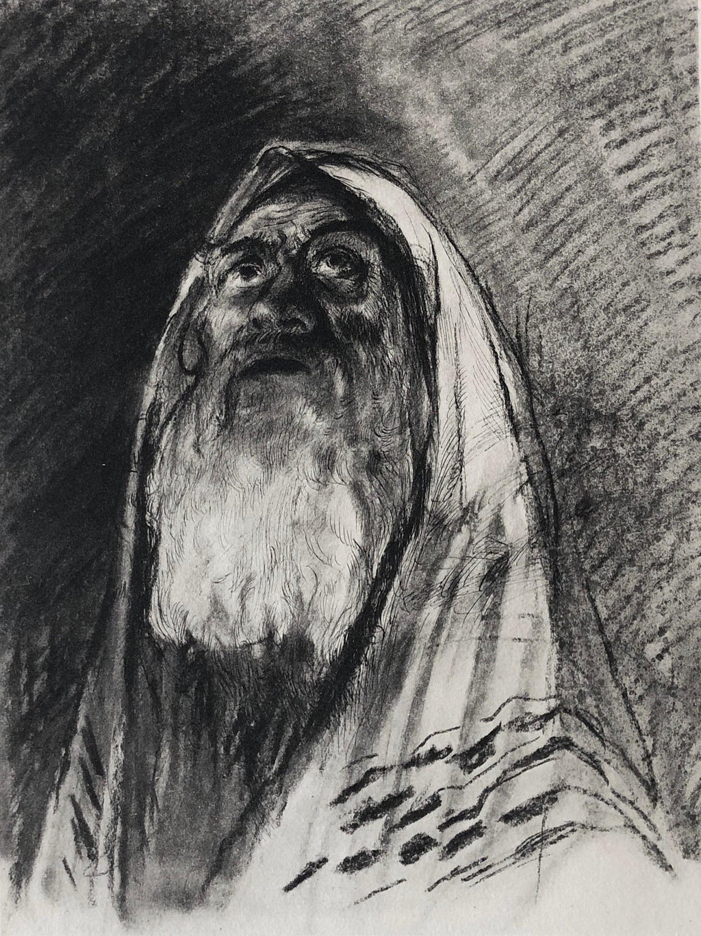 Jewish Rabbi with Torah German Expressionist Woodcut Israeli Early Bezalel