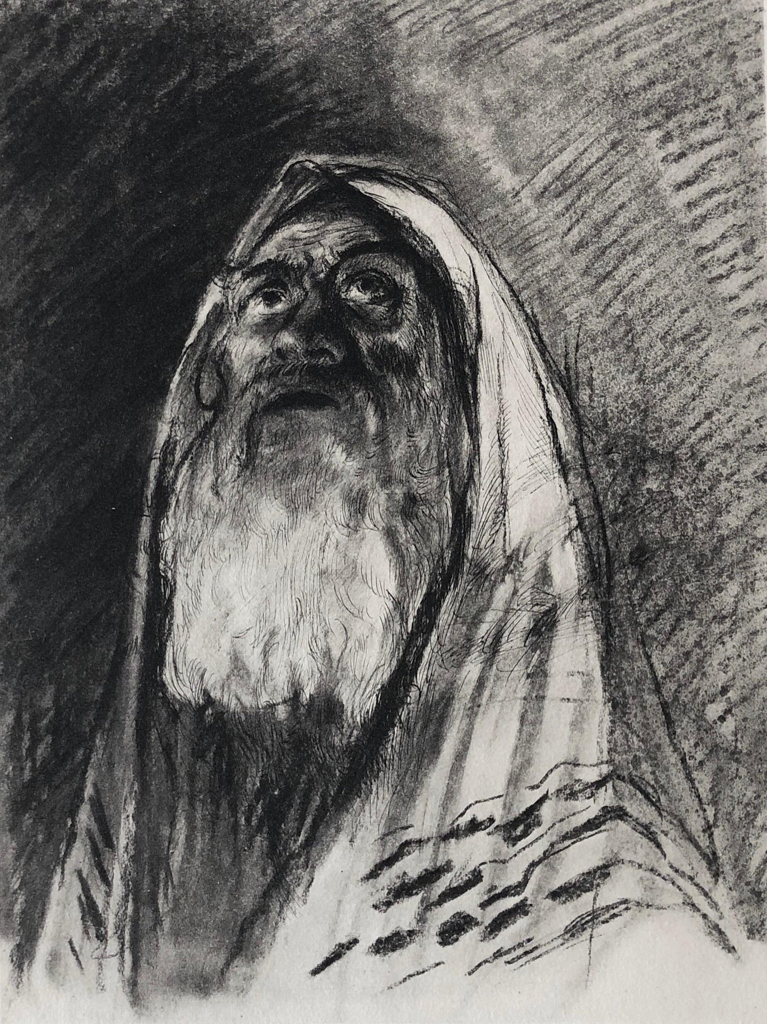 Jewish Rabbi with Torah German Expressionist Woodcut Israeli Early Bezalel