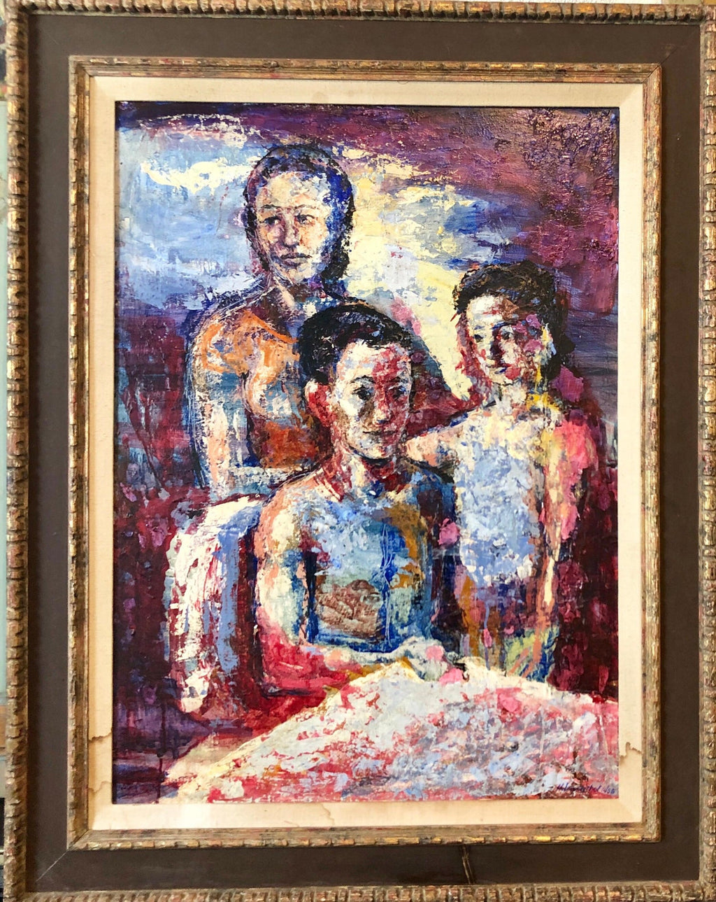 Family Portrait, Large Surrealist Oil Painting Mother, Children, Neo Surrealism