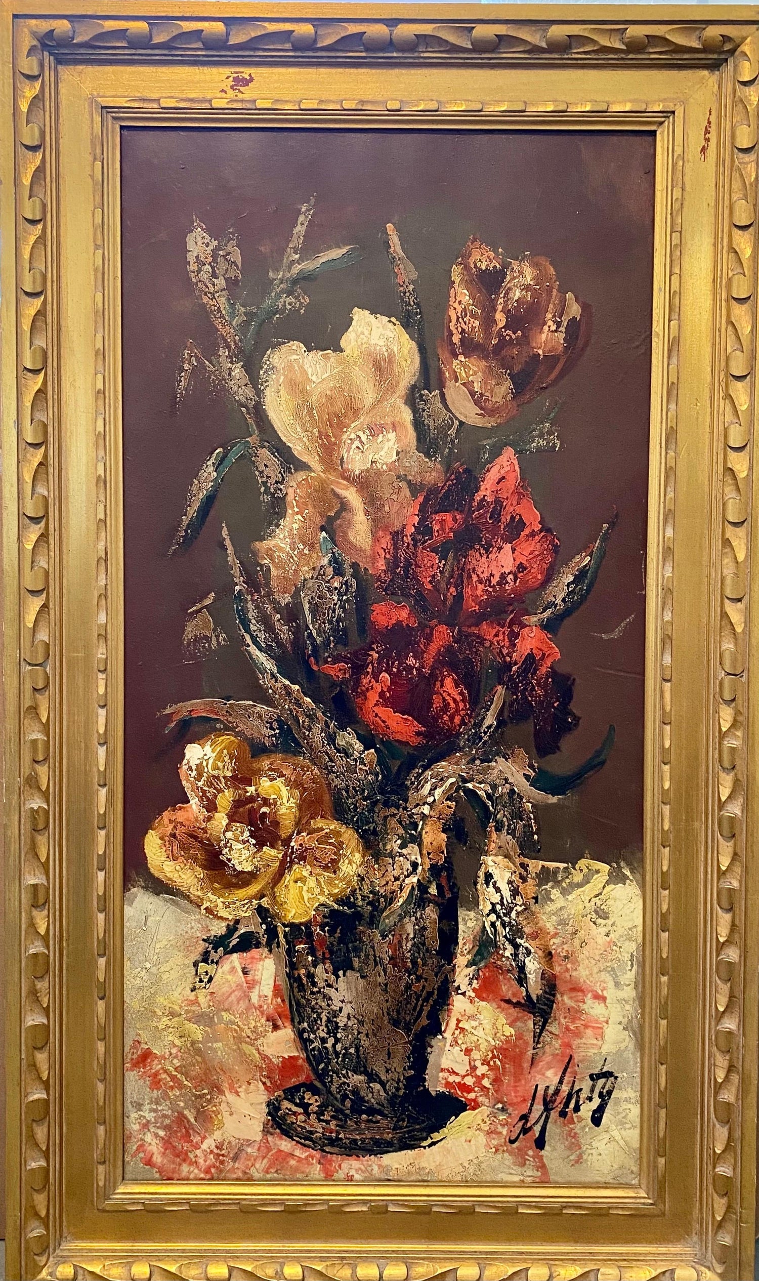 Mixed Media Floral Oil Painting Collage Bouquet of Flowers Topiary