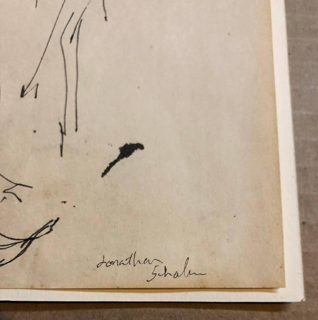 Ink Drawing Man in Suit and Hat with Nude