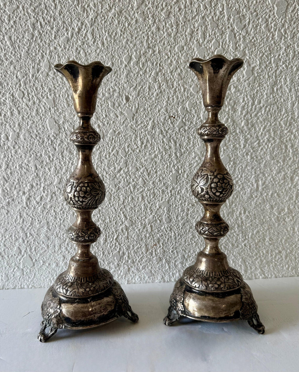 Rare 19th C. Antique Silver Judaica Shabbat Candlesticks Polish Russian, Szekman